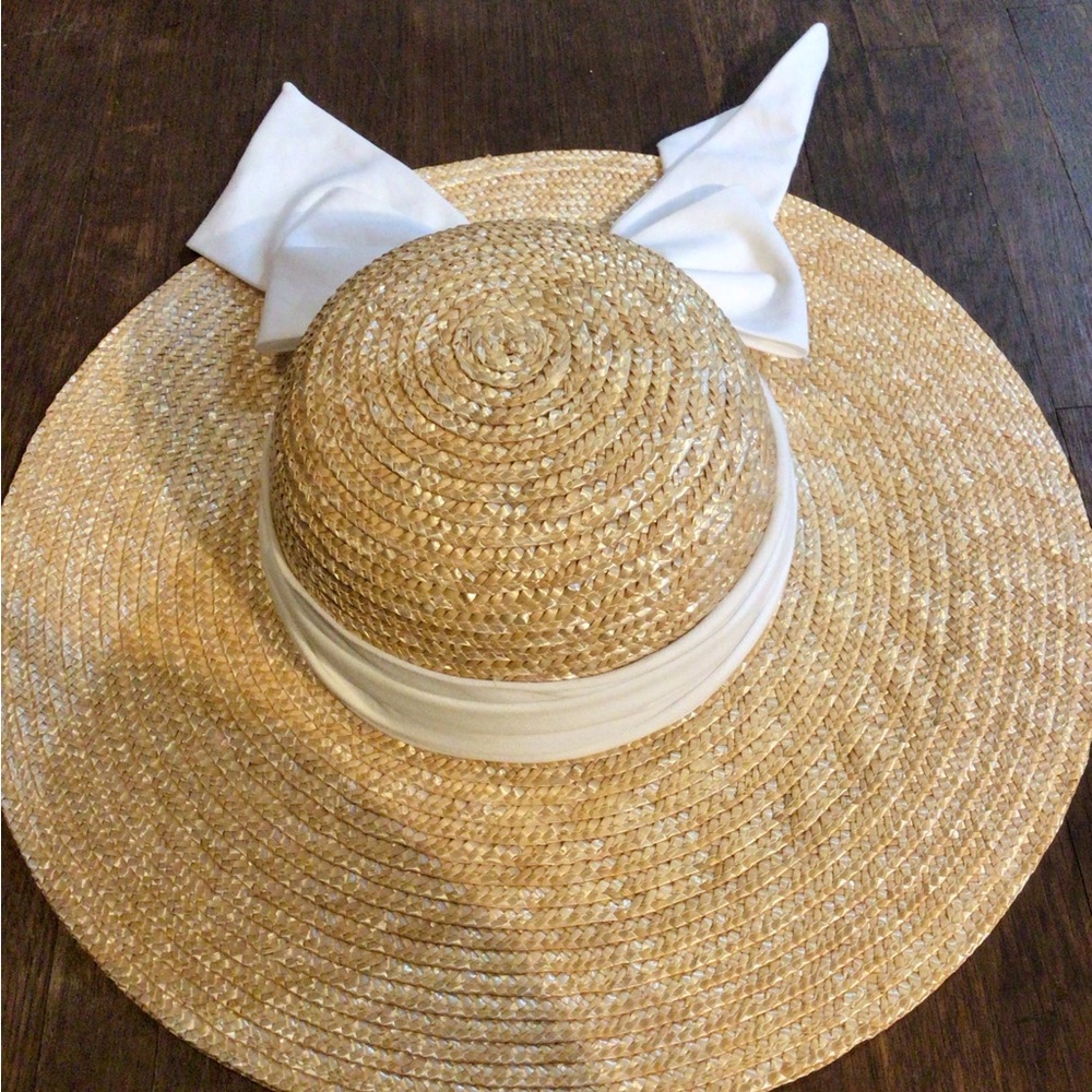 NEW! RARE Wyeth Straw Sun Hat with White Bow - Picture 2 of 5